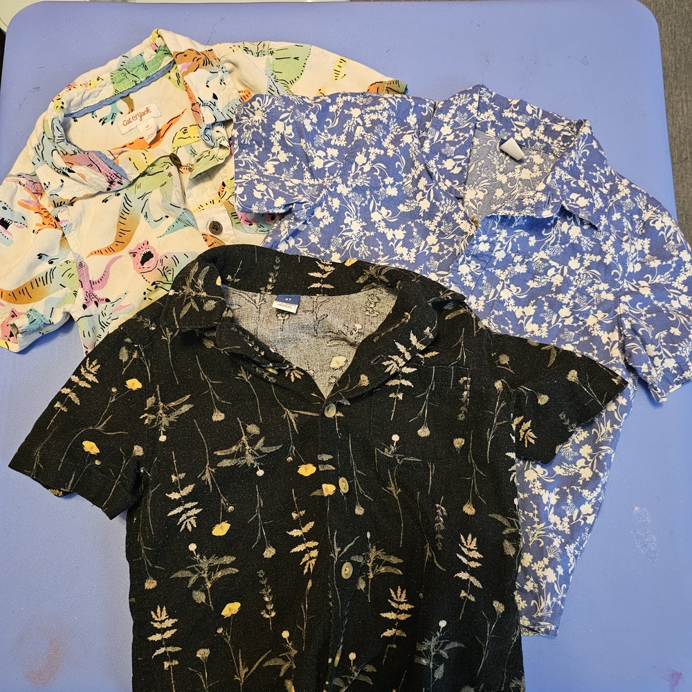 4T Kids Button Down Shirts - Dinosaur, Floral, and Leaf Prints
